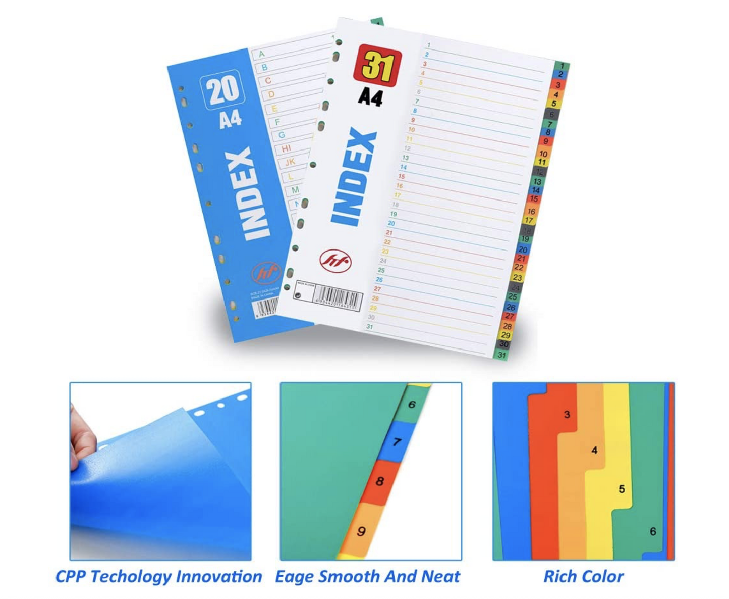 Plastic Folder Dividers Binder Index Dividers A4 20 Part & 31 Part Multi-Coloured, 2 SETS