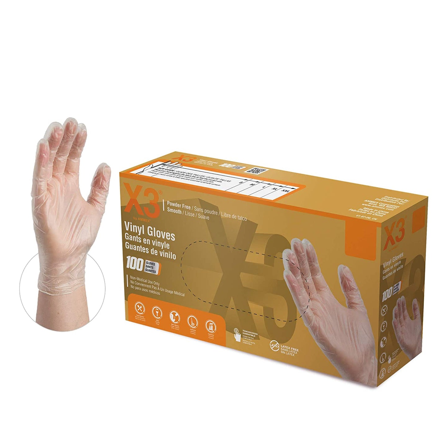 AMMEX GPX3® INDUSTRIAL GRADE VINYL GLOVES 100/Box