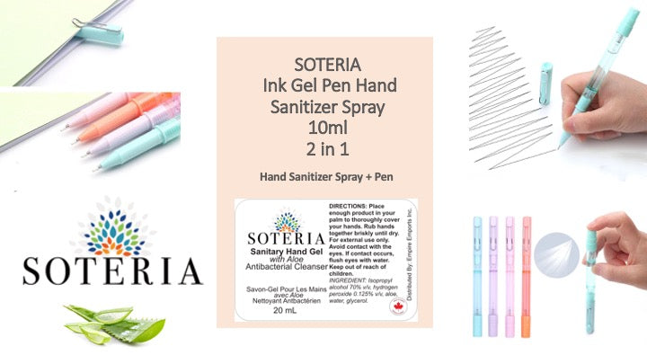 Soteria Black Ink Gel Pen Hand Sanitizer Spray 10ml 2/Pack