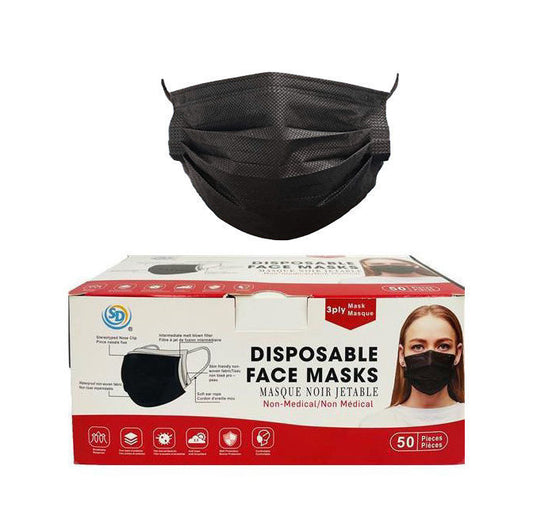 200 count - 3ply Disposable Face Masks, Black, 50pcs/box x 4 Boxes