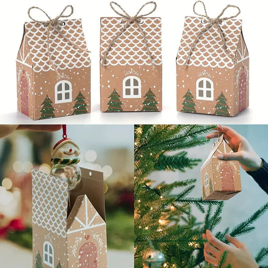 Christmas Candies Treats Boxes For Gift Giving, Small Kraft Paper Goodie Bags For Kids With Xmas Tree For Party Favor, 20 Pcs