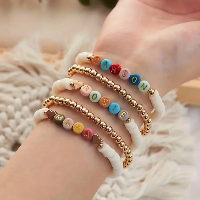 1000Pcs Acrylic Round Square Mixed Color Golden Letter Beads, DIY Name Necklace Bracelet Making Kit