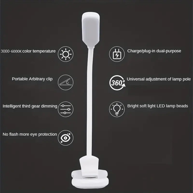 Rechargeable Book Reading Light Lamp, Color White, LED Book Light For Reading In Bed, 3 color temperatures