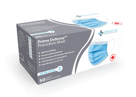 Disposable Face Mask, ASTM Level 2, Procedure Mask, Made in Canada, 50 Masks