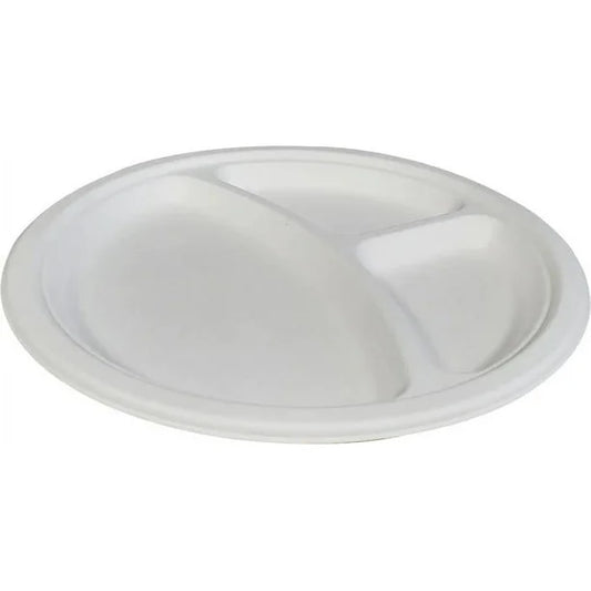 Biodegradable & Compostable 10.3 inch Plates [125 Pack] 3 Compartment Eco-Friendly Disposable Sugarcane & Bamboo Bagasse Plates