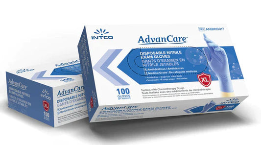 Intco AdvanCare Medical Nitrile Examination Gloves, Powder-free, Box of 100 Gloves, Blue