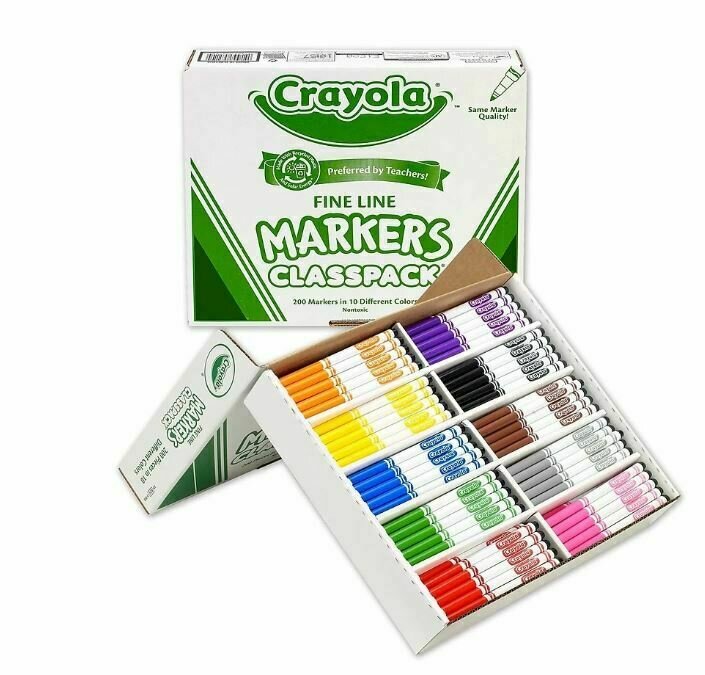 Crayola 200 Fine Tip Markers in 10 Assorted Colours, Classpack