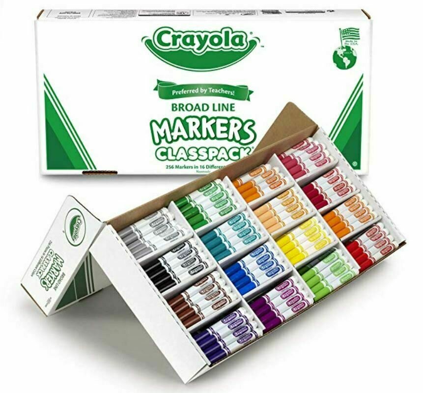 Crayola Broad Line Washable Markers Classpack, Assorted Colours 256CT - 16 Different Colours