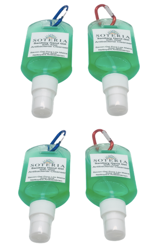 SOTERIA Sanitary Hand Gel Spray 70% Alcohol 50mL x 4 with hook keychain