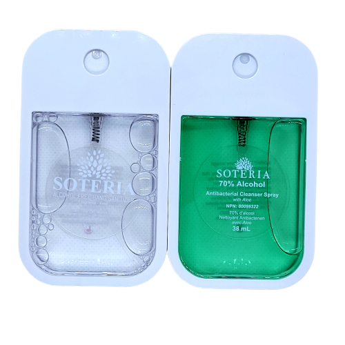 Combo Pack: SOTERIA Alcohol Based and Alcohol-free Hand Sanitizer Spray 38mL 2/pack