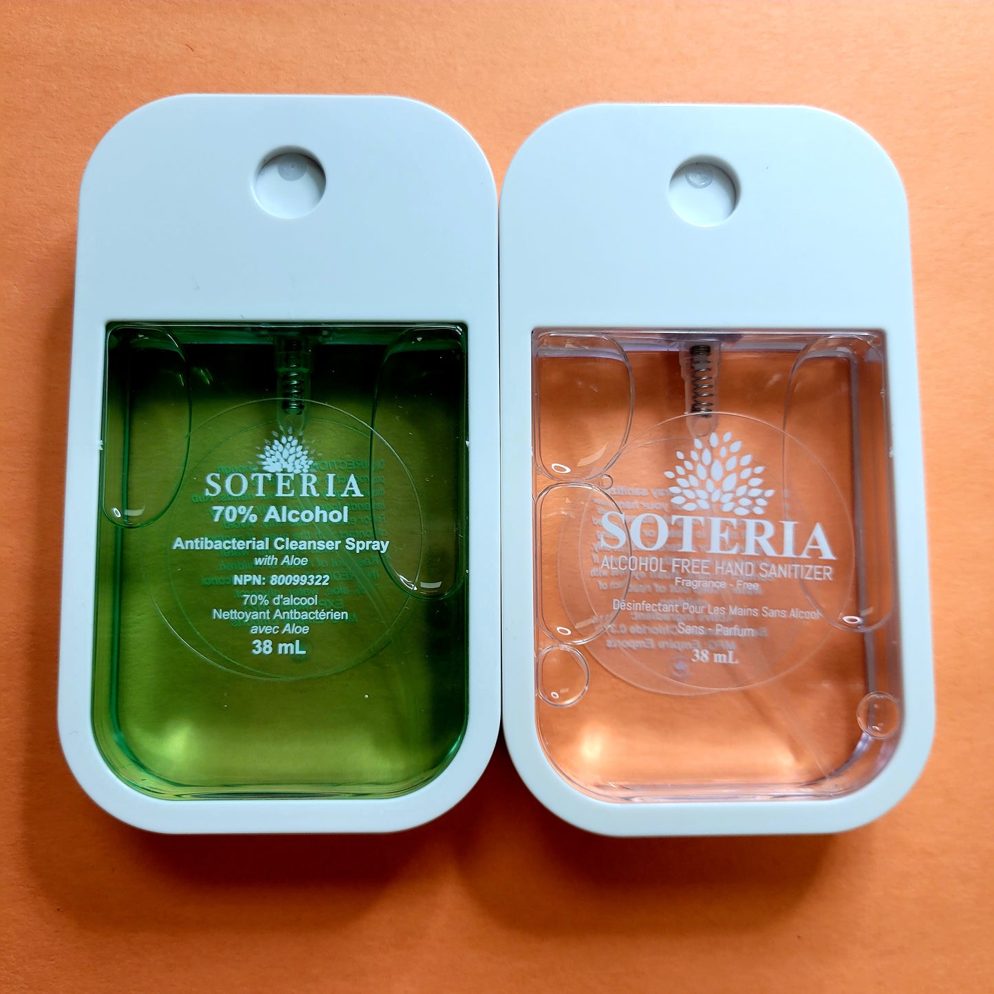 Combo Pack: SOTERIA Alcohol Based and Alcohol-free Hand Sanitizer Spray 38mL 2/pack