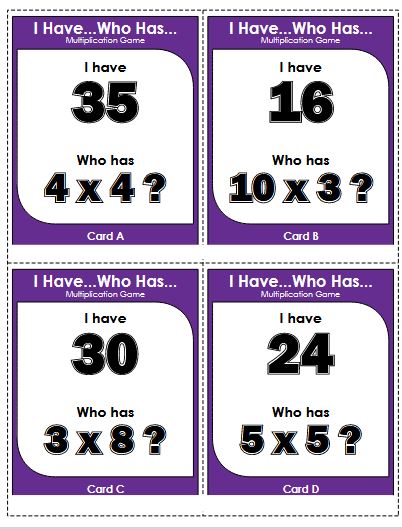 Multiplication Game: I Have / Who Has