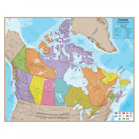 French/English Canada Wall Map-With Flags (47"H x 38"W)